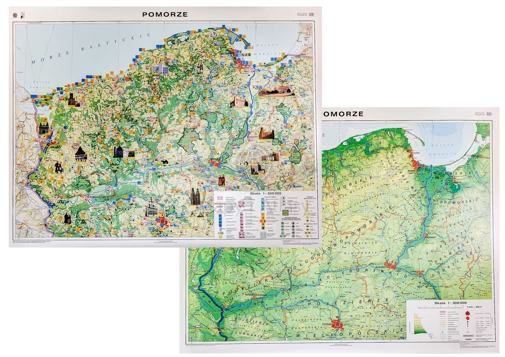 Pomorze. Dwustronna mapa ścienna. Fizyczna (ogólnogeograficzna) / Krajobrazowa