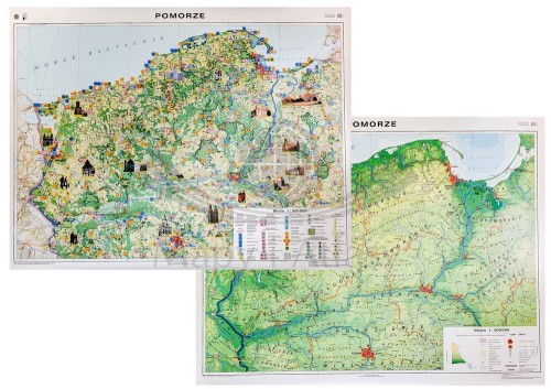 Pomorze. Dwustronna mapa ścienna. Fizyczna (ogólnogeograficzna) / Krajobrazowa