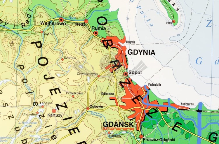 Pomorze mapa ścienna fizyczna. Nowa Era. Fragment 1