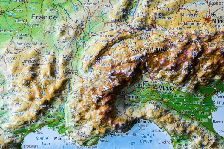 Europa 1:8 000 000. Mapa plastyczna w ramie wydawnictwa Georelief. Fragment 5