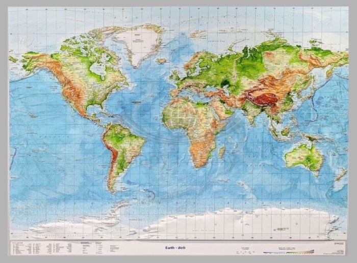 Świat 1:53 500 000. Mapa plastyczna w ramie