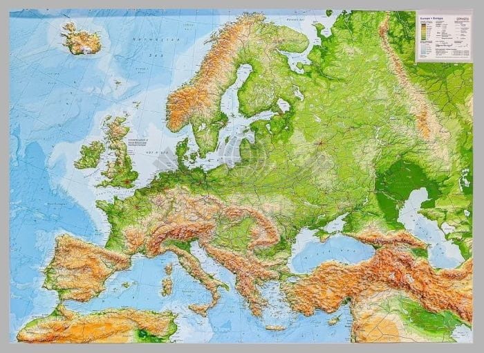 Europa 1:8 000 000. Mapa plastyczna w ramie