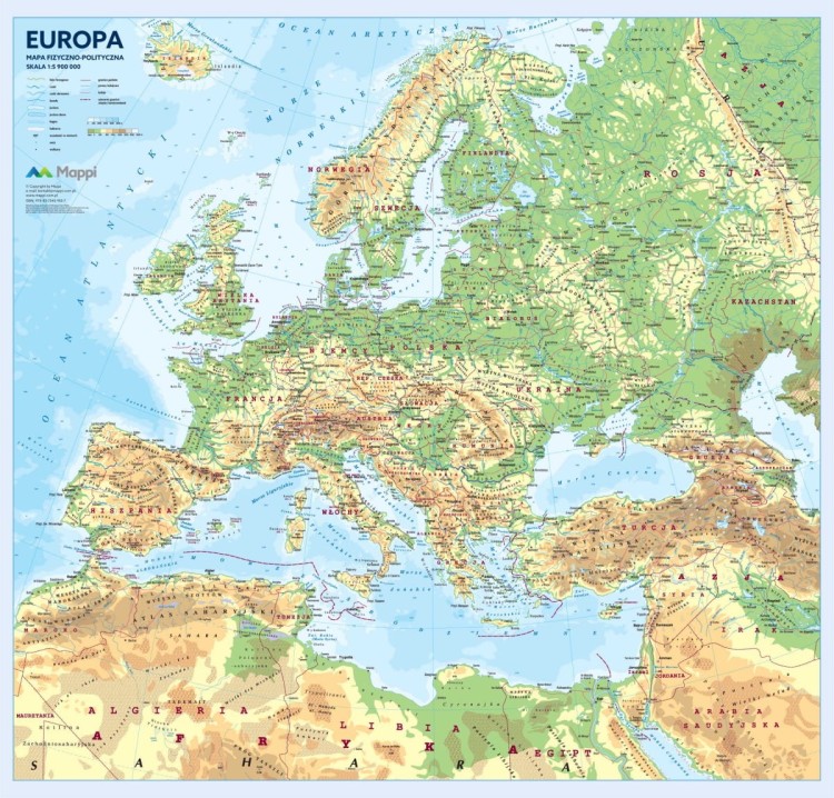 Europa 1:5 900 000. Mapa ścienna fizyczna