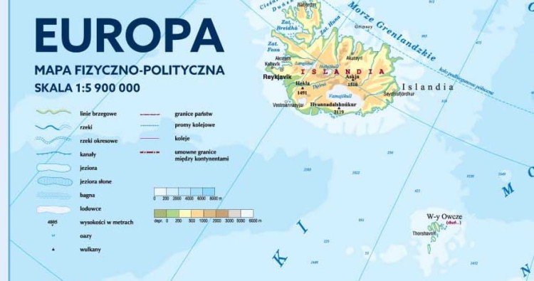 Europa 1:5 900 000. Mapa ścienna fizyczna. Legenda