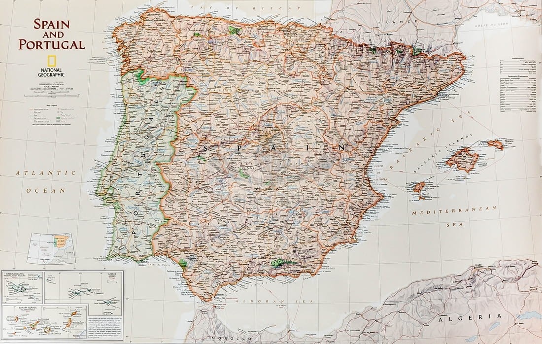 Hiszpania i Portugalia 1:1 803 000. Mapa ścienna ekskluzywna. National Geographic