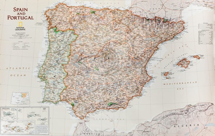 Hiszpania i Portugalia 1:1 803 000. Mapa ścienna ekskluzywna wydawnictwa National Geographic