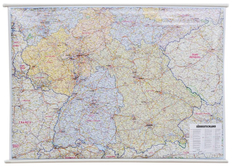 Niemcy Południowe. Mapa ścienna administracyjno-drogowa