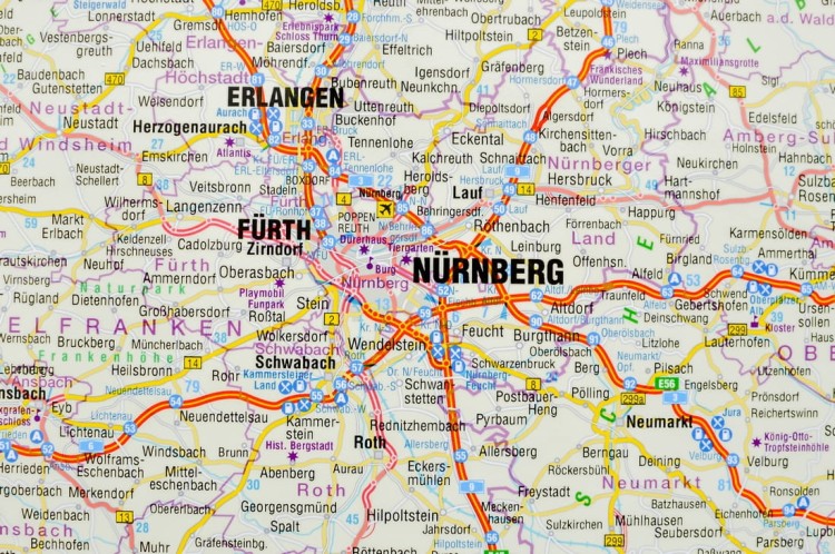 Niemcy Południowe. Mapa ścienna administracyjno-drogowa. Fragment 2