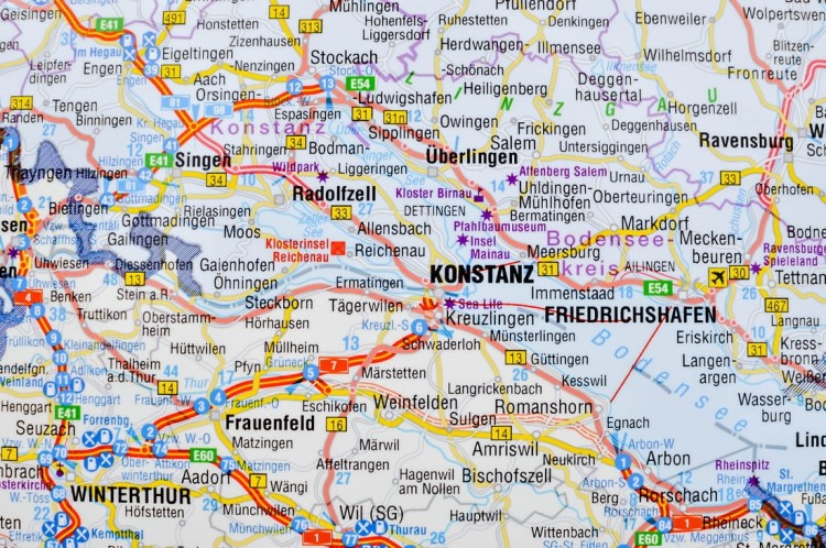 Niemcy Południowe. Mapa ścienna administracyjno-drogowa. Fragment 4