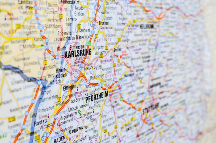 Niemcy Południowe. Mapa ścienna administracyjno-drogowa. Fragment 6