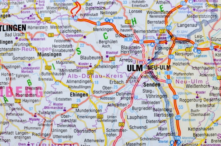 Niemcy Południowe. Mapa ścienna administracyjno-drogowa. Fragment 5