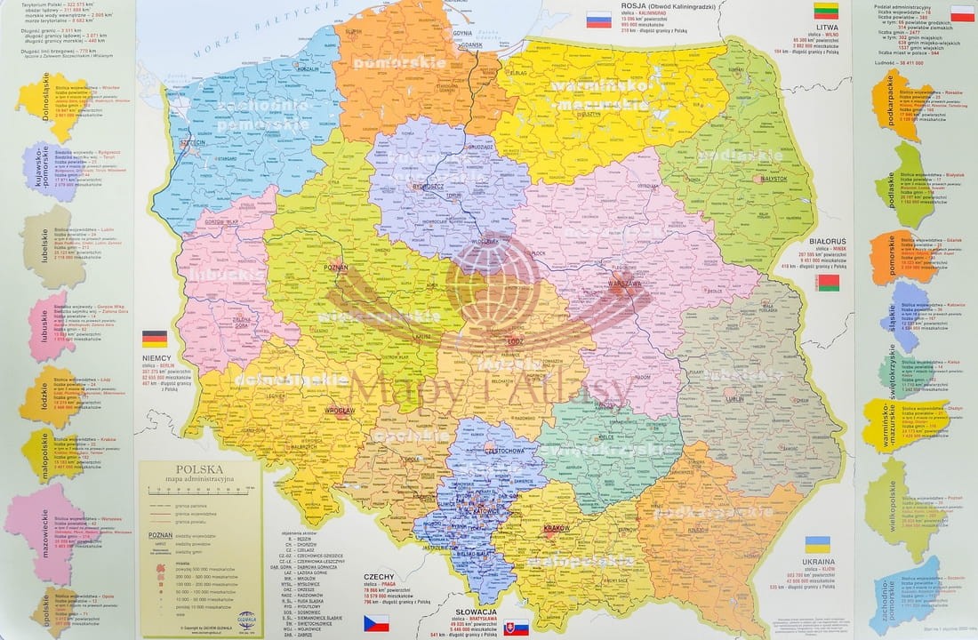 Polska. Mapa administracyjna. Podkładka na biurko. Zachem