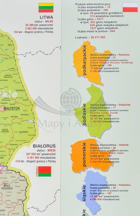 Polska mapa administracyjna. Podkładka na biurko. Województwo