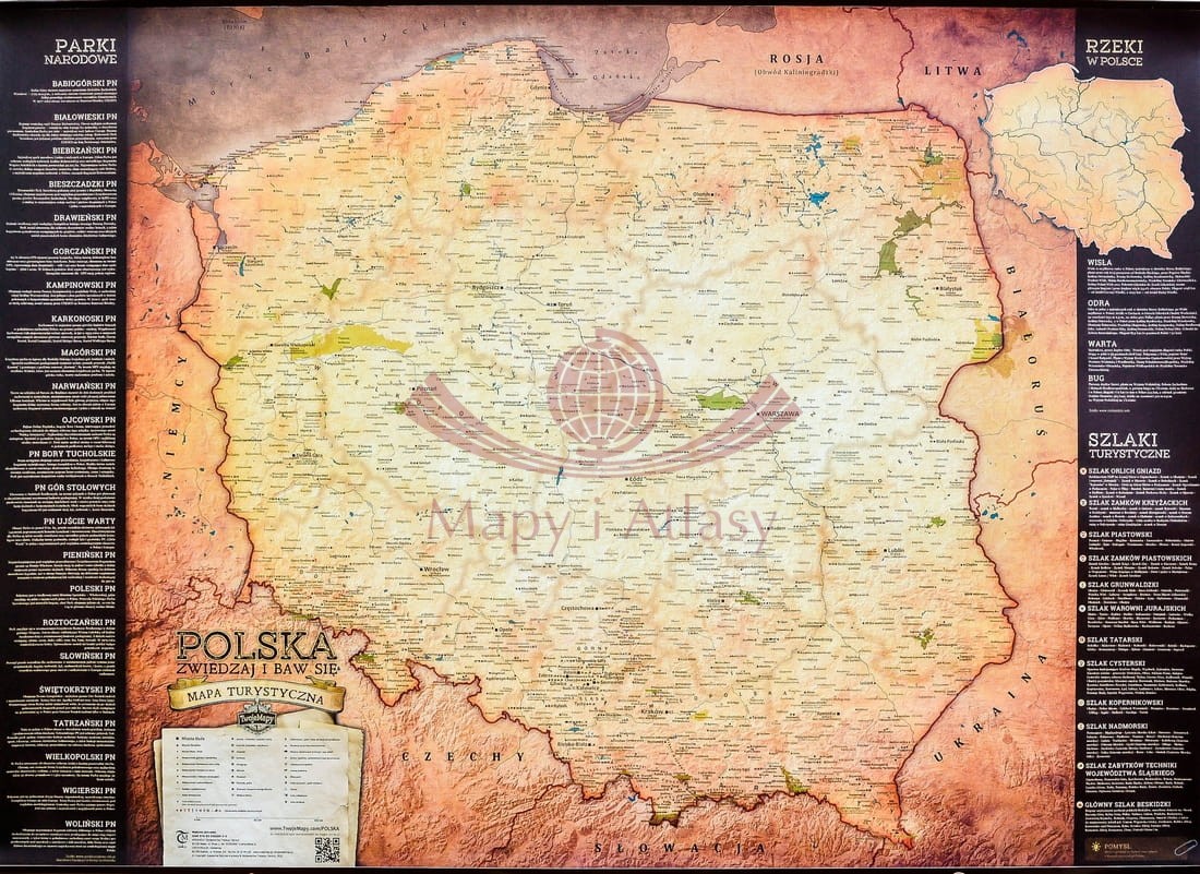 Polska. Mapa ścienna turystyczna