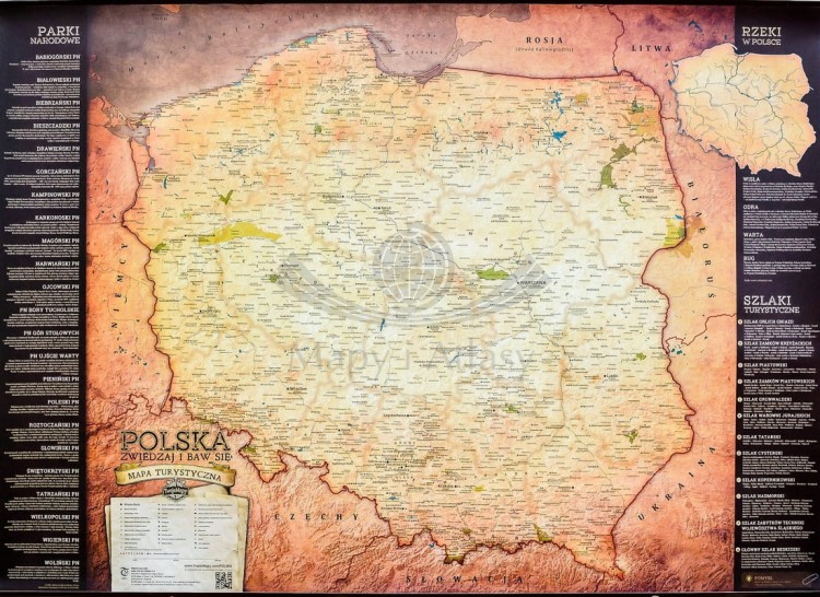 Polska mapa ścienna turystyczna