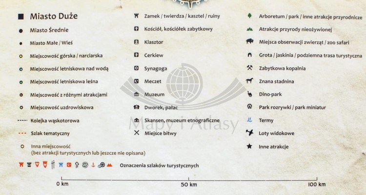 Polska mapa ścienna turystyczna. Legenda