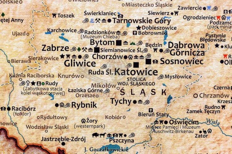 Polska mapa ścienna turystyczna. Fragment 1