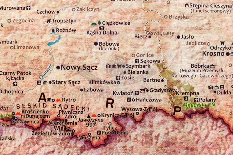 Polska mapa ścienna turystyczna. Fragment 2