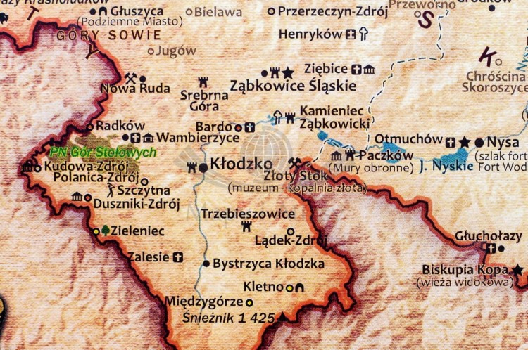 Polska mapa ścienna turystyczna. Fragment 3