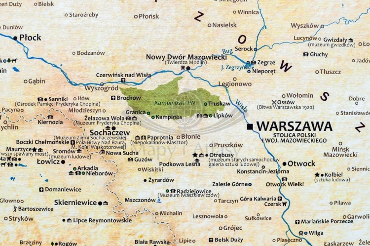 Polska mapa ścienna turystyczna. Fragment 4
