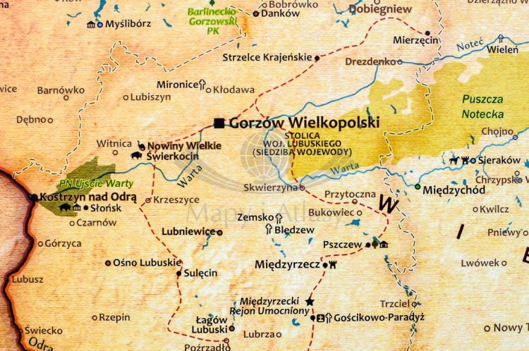 Polska mapa ścienna turystyczna. Fragment 5