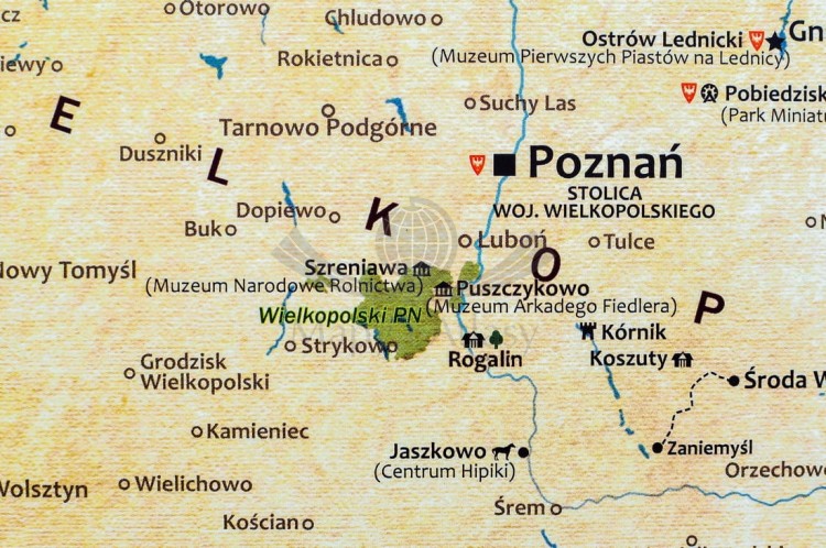 Polska mapa ścienna turystyczna. Fragment 6