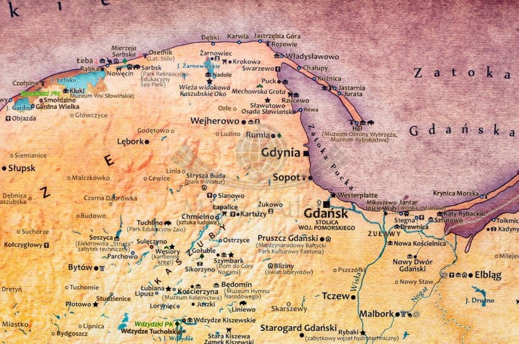 Polska mapa ścienna turystyczna. Fragment 7