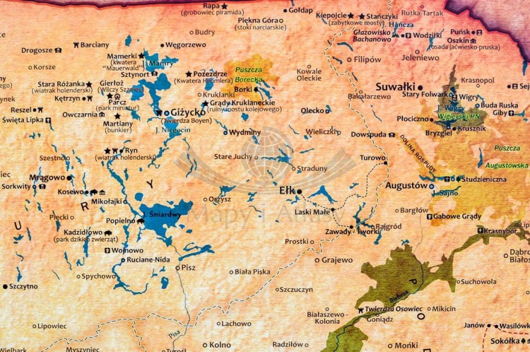 Polska mapa ścienna turystyczna. Fragment 8