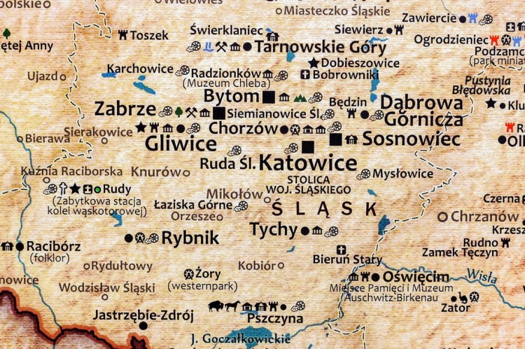 Polska. Mapa ścienna turystyczna. Fragment 1