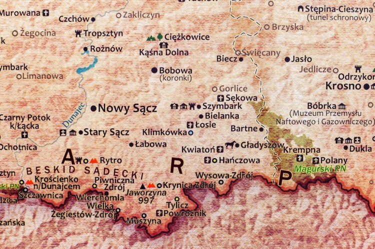 Polska. Mapa ścienna turystyczna. Fragment 2