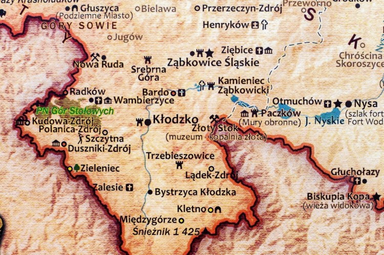 Polska. Mapa ścienna turystyczna. Fragment 3