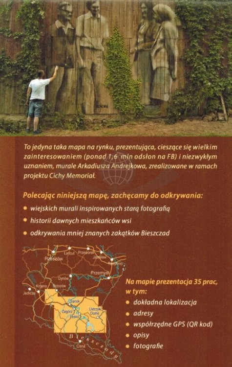 Cichy memoriał. Mapa bieszczadzkich murali Arkadiusza Andrejkowa wydawnictwa Compass. Okładka tył