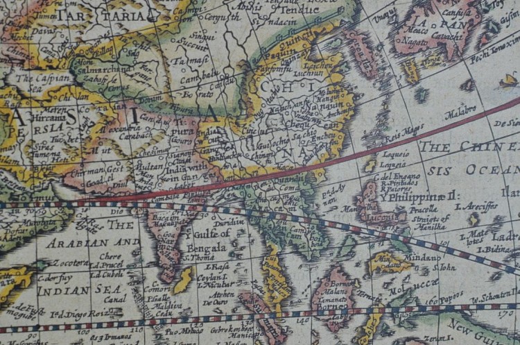 Świat z 1651 roku. Arkusz, mapa ścienna antyczna. Fragment 1