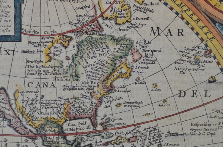 Świat z 1651 roku. Arkusz, mapa ścienna antyczna. Fragment 2