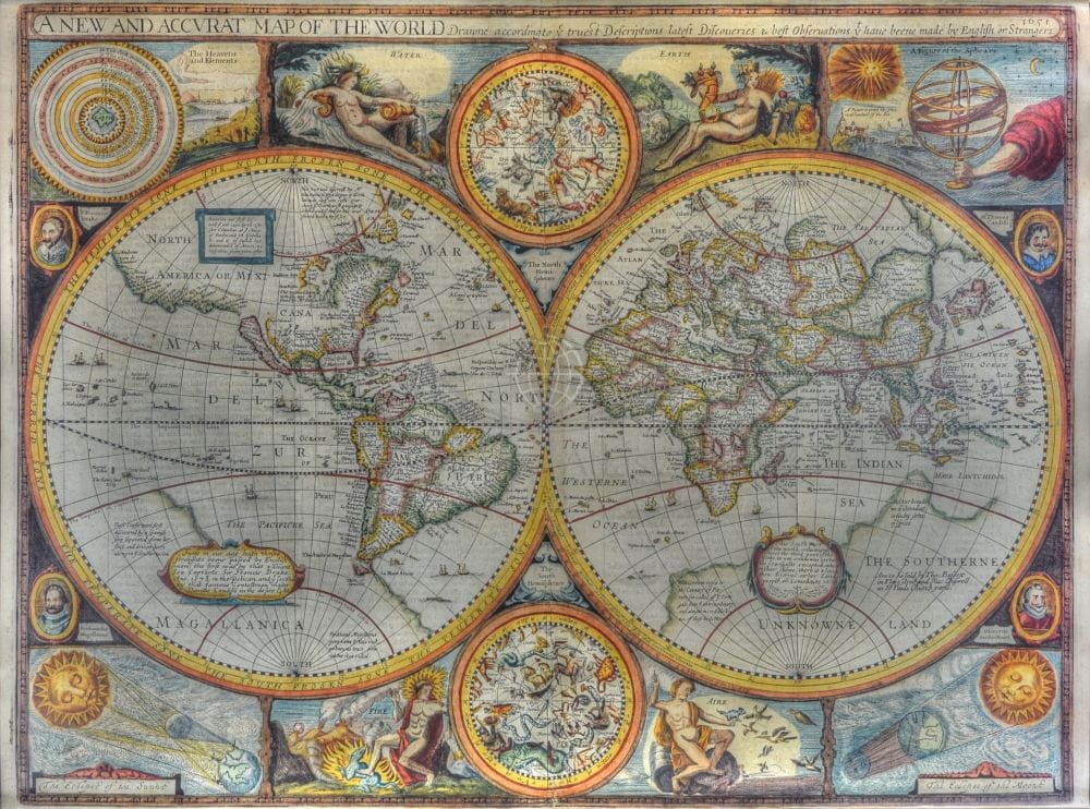 Świat z 1651 roku. Arkusz, mapa ścienna antyczna