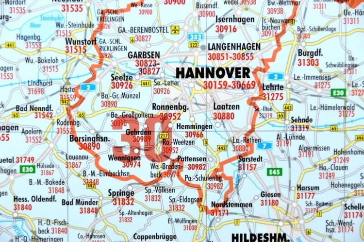 Niemcy 1:500 000. Mapa ścienna. Kody pocztowe. Postleit-Karte. Fragment 4