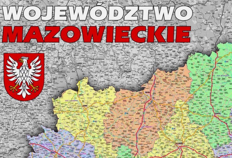 Województwo mazowieckie 1:230 000. Mapa ścienna administracyjno-drogowa. Fragment 1
