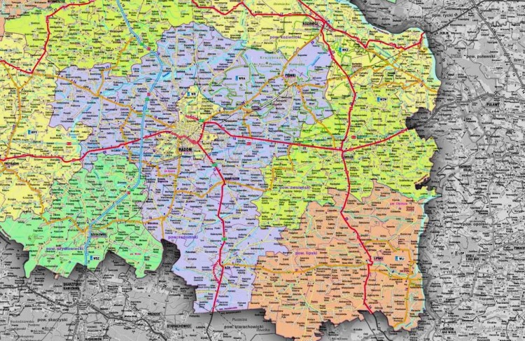 Województwo mazowieckie 1:230 000. Mapa ścienna administracyjno-drogowa. Fragment 3