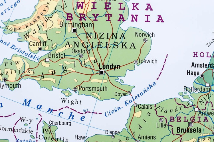 Europa 1:4 500 000. Mapa fizyczna w ramie Wydawnictwa Piętka. Fragment 4