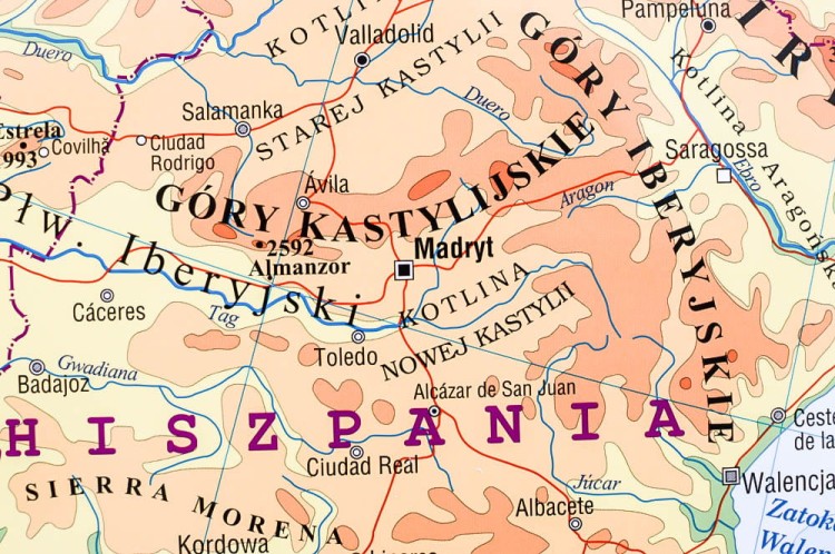 Europa 1:4 500 000. Mapa fizyczna do wpinania Wydawnictwa Piętka. Fragment 5