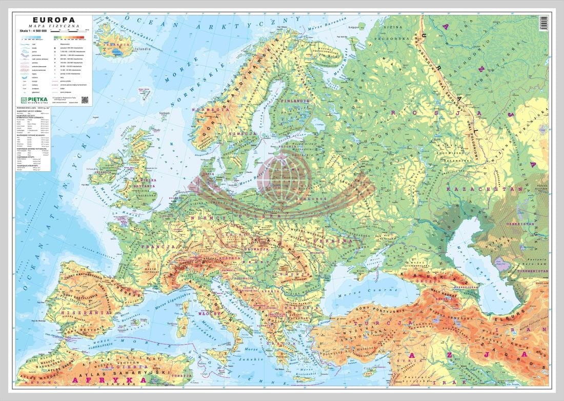 Europa 1:4 500 000. Mapa fizyczna magnetyczna