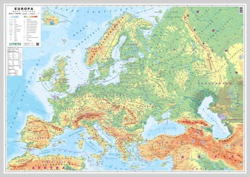 Europa 1:4 500 000. Mapa fizyczna magnetyczna Wydawnictwa Piętka