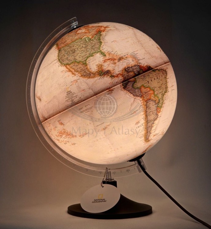 Globus Carbon 30 cm. Wersja ekskluzywna. Podświetlany. National Geographic. Po podświetleniu