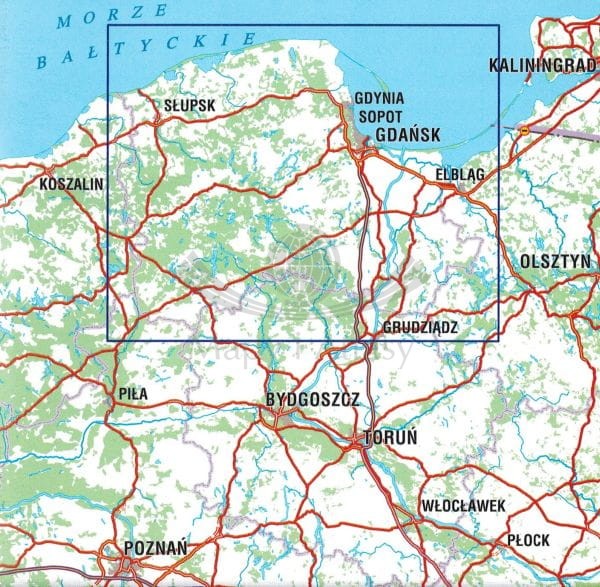 Województwo pomorskie. Mapa samochodowo-turystyczna wydawnictwa Galileos. Zasięg