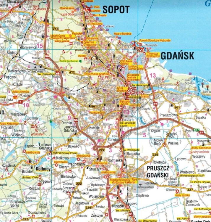 Województwo pomorskie. Mapa samochodowo-turystyczna wydawnictwa Galileos. Fragment 1