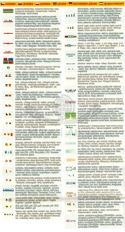 Czeska Szwajcaria, Średniogórze Czeskie. Mapa turystyczna 202 wydawnictwa Shocart. Legenda