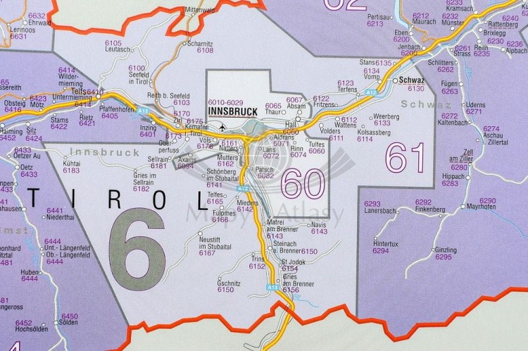 Austria 1:620 000. Mapa kodowa w wersji magnetycznej wydawnictwa Stiefel. Fragment 3