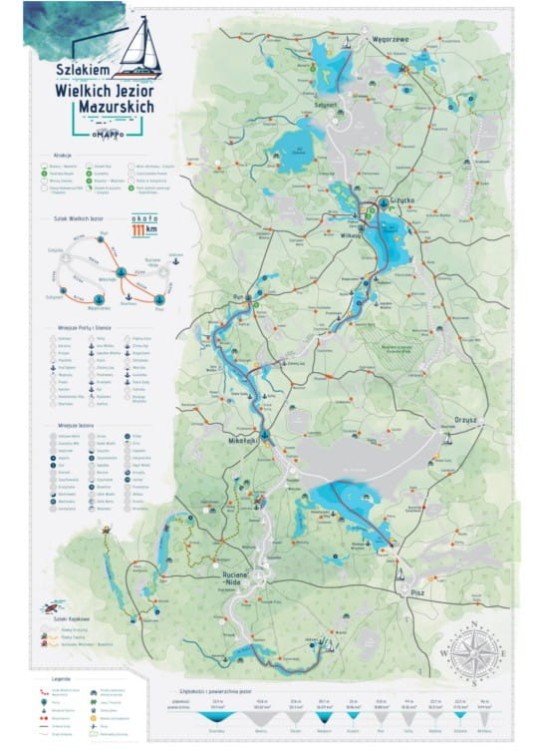 Mazury. Szlakiem Wielkich Jezior Mazurskich. Mapa zdrapka. Częściowo zdrapana