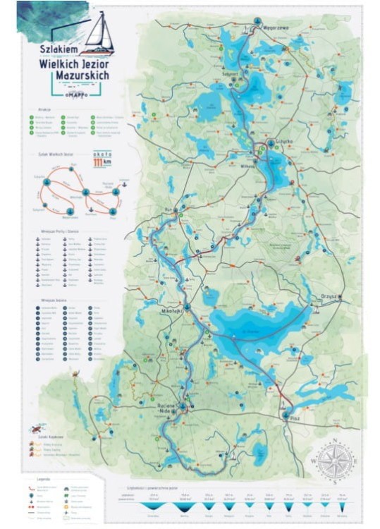 Mazury. Szlakiem Wielkich Jezior Mazurskich. Mapa zdrapka. Zdrapana w całości