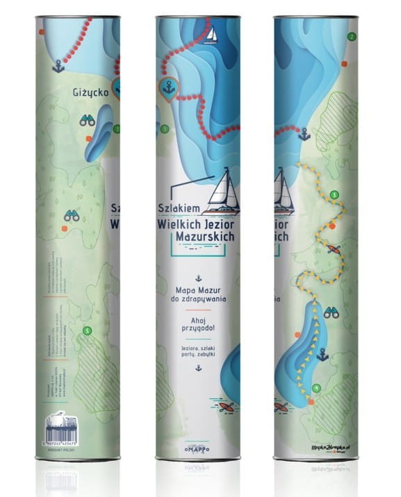 Mazury. Szlakiem Wielkich Jezior Mazurskich. Mapa zdrapka. Tuba